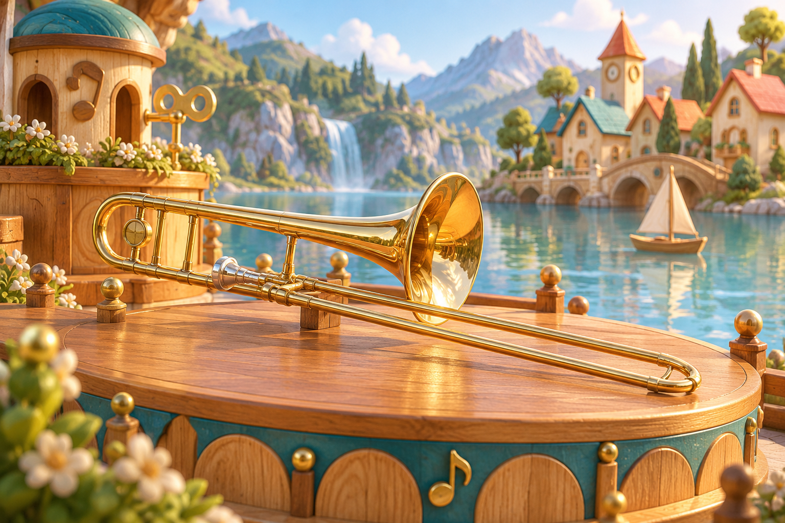 Illustration de Trombone pour Melodiwi, direction artistique du village-boîte à musique.