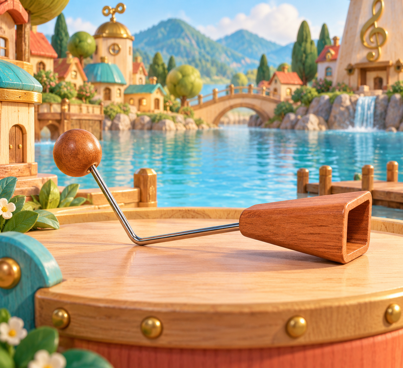 Illustration de Vibraslap pour Melodiwi, direction artistique du village-boîte à musique.