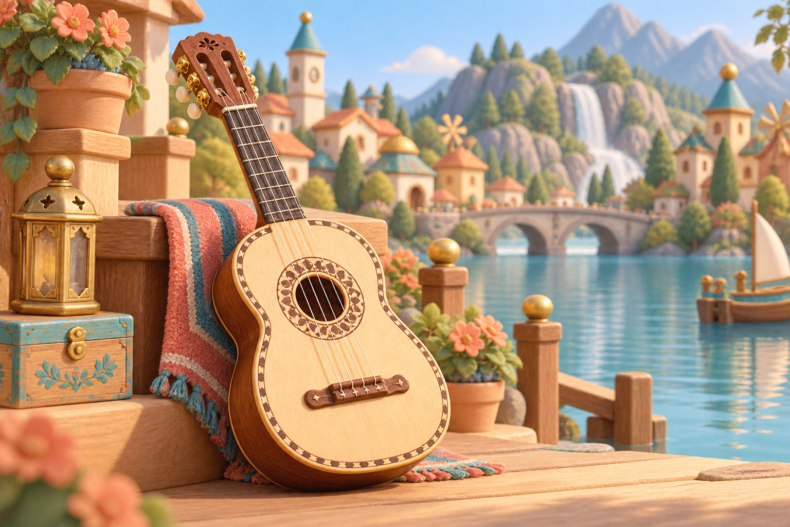 Illustration de Vihuela pour Melodiwi, direction artistique du village-boîte à musique.