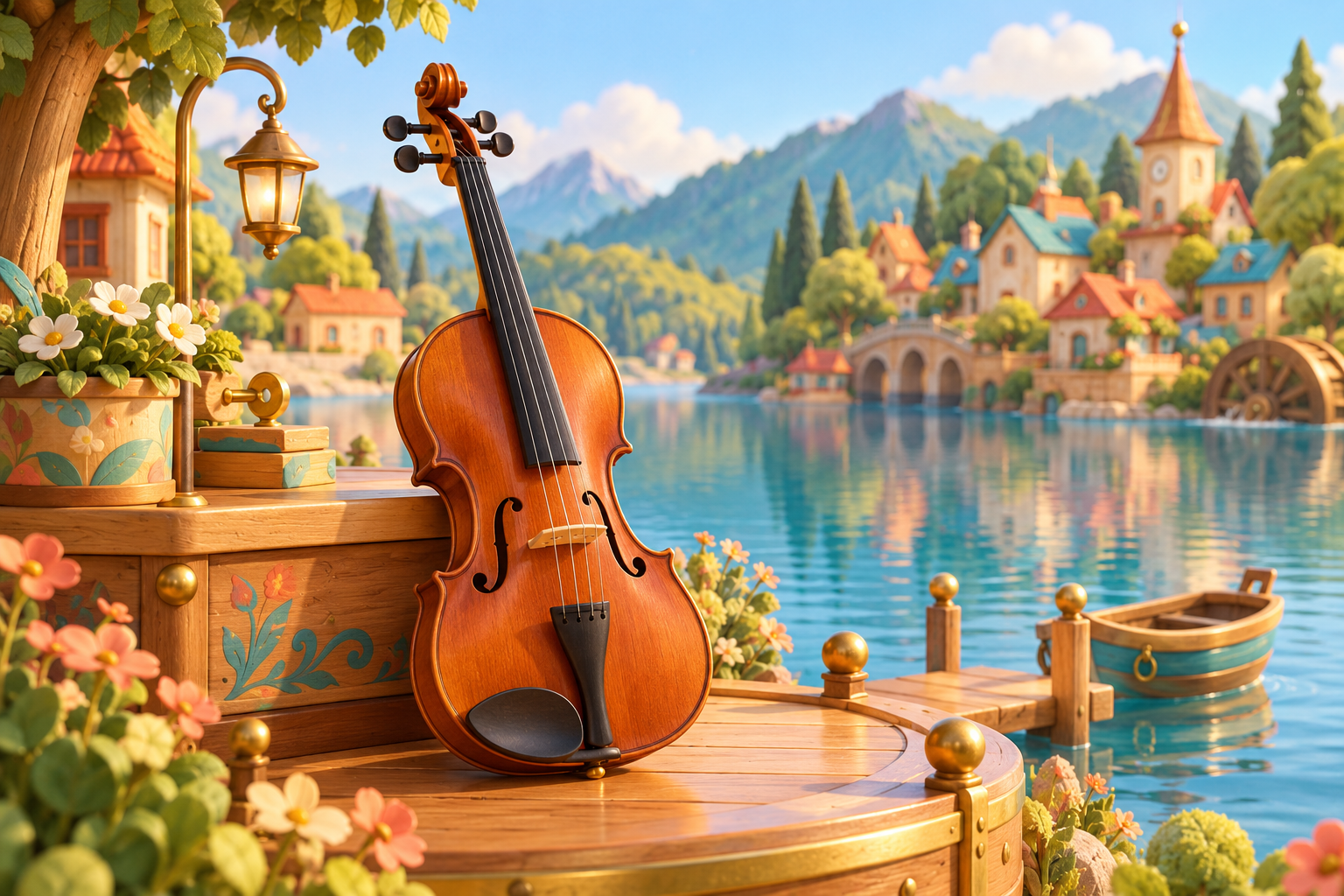 Illustration de Viola da braccio pour Melodiwi, direction artistique du village-boîte à musique.