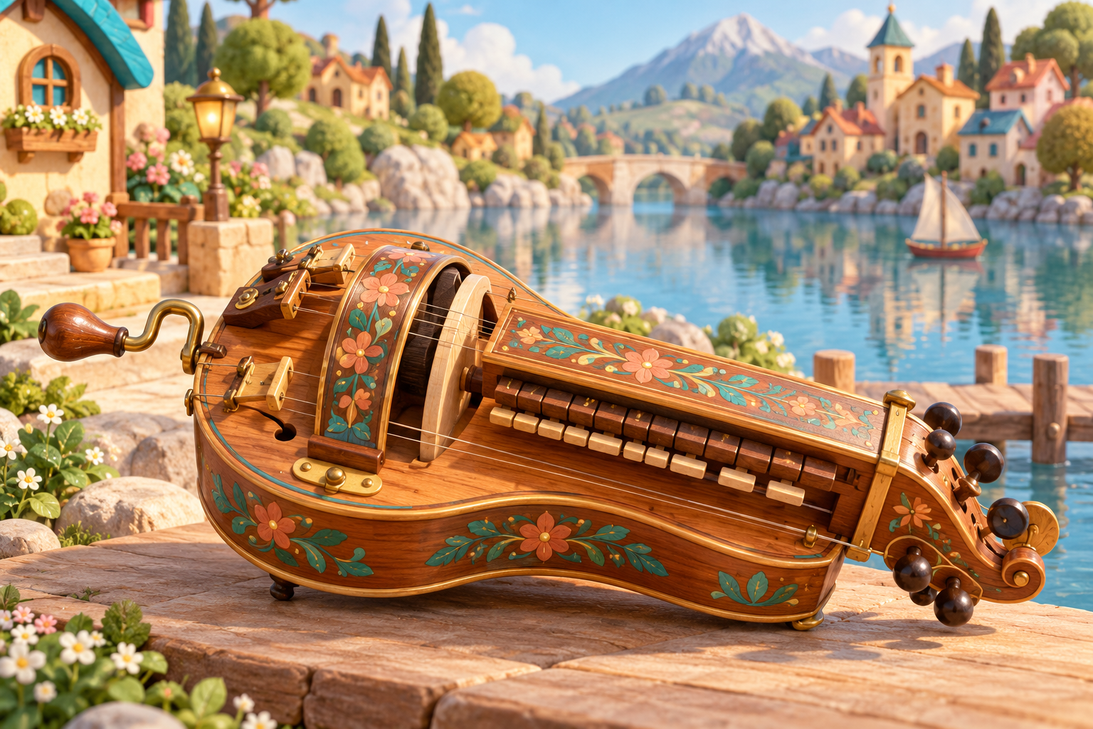 Illustration de Viola organista pour Melodiwi, direction artistique du village-boîte à musique.