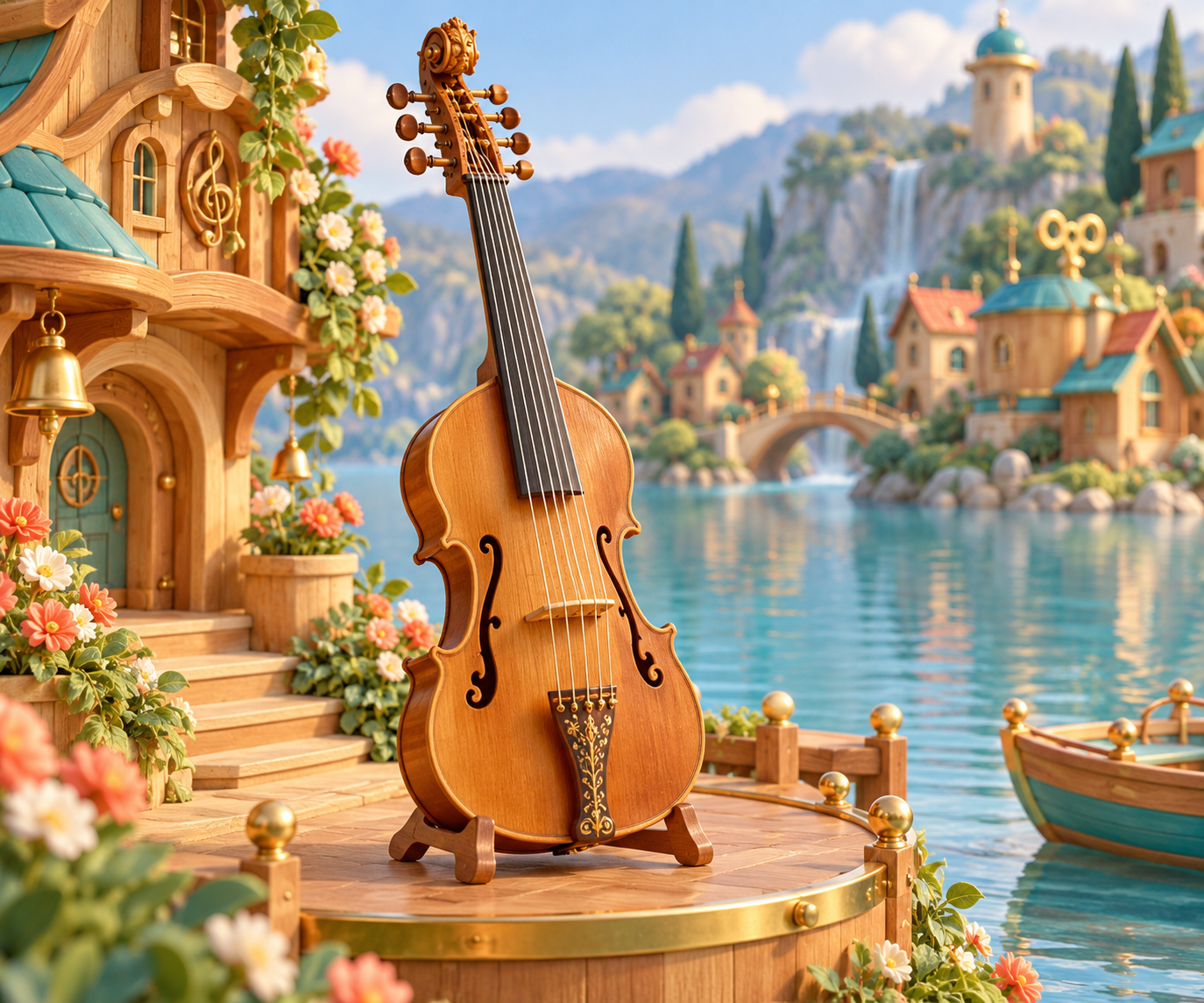 Illustration de Viola pomposa pour Melodiwi, direction artistique du village-boîte à musique.