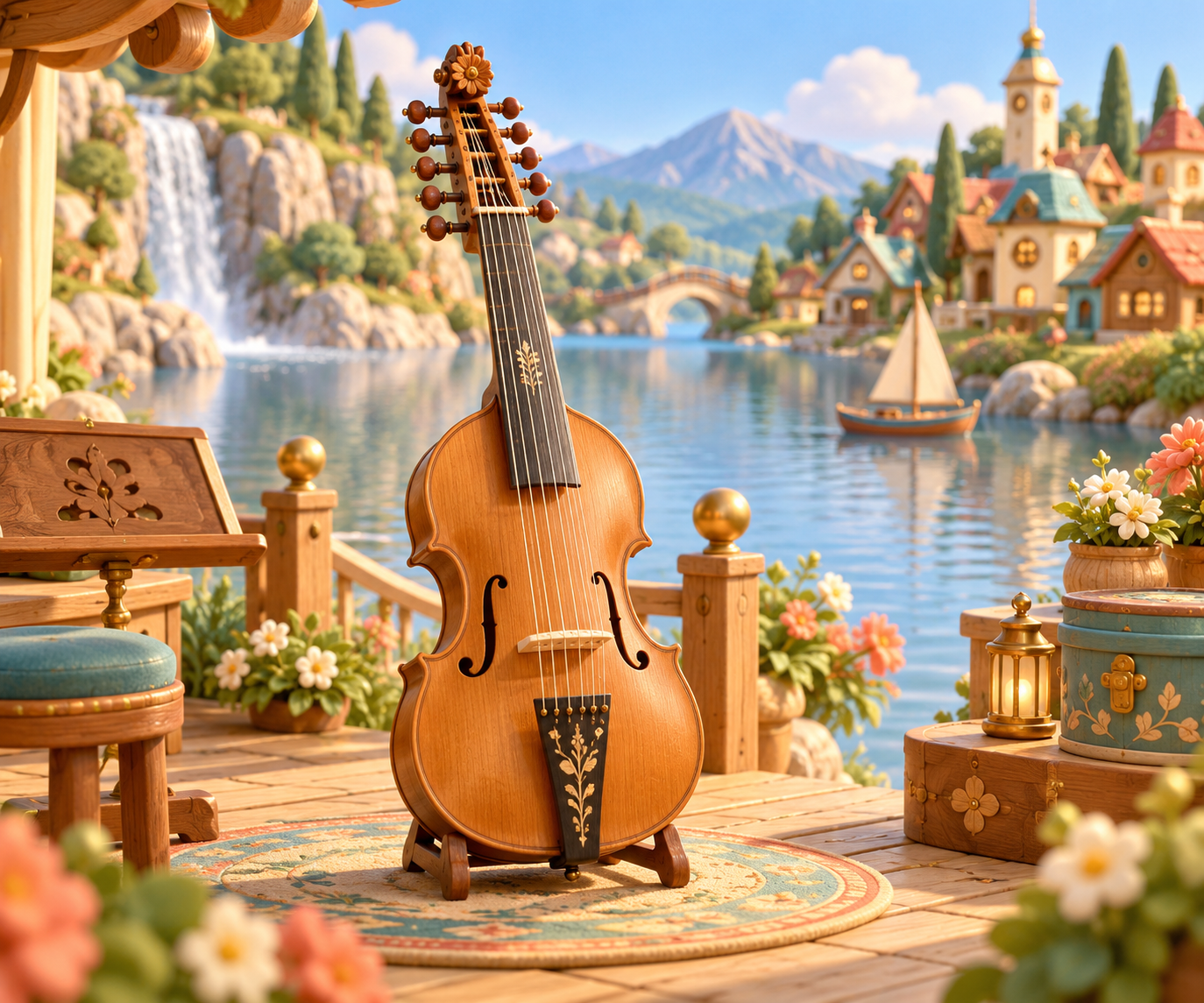Illustration de Viole d'amour pour Melodiwi, direction artistique du village-boîte à musique.