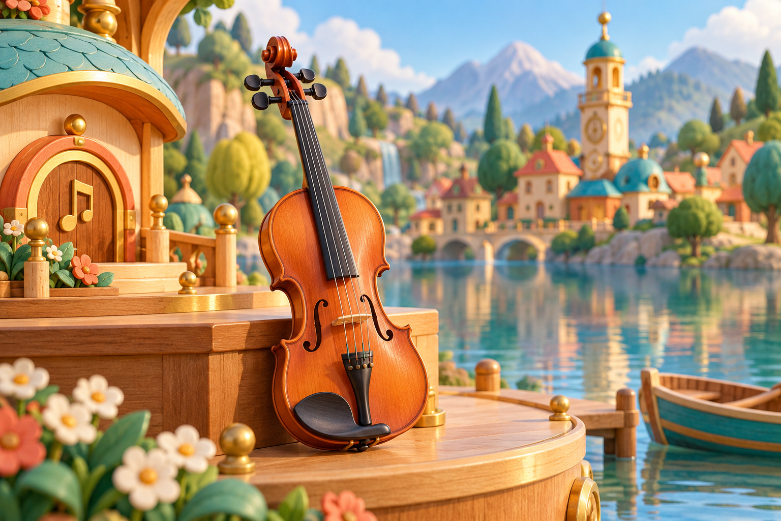 Illustration de Violino piccolo pour Melodiwi, direction artistique du village-boîte à musique.