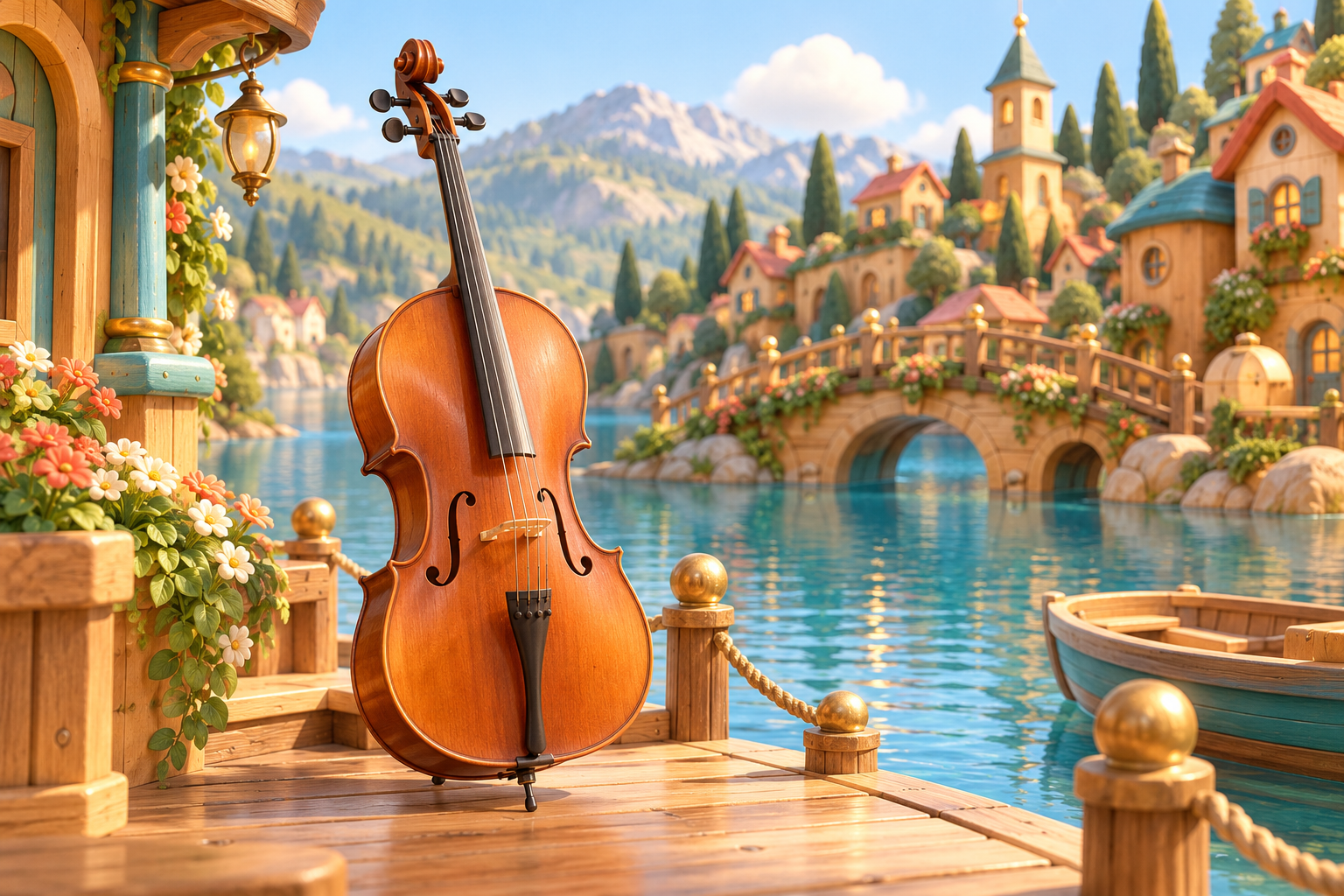 Illustration de Violoncelle pour Melodiwi, direction artistique du village-boîte à musique.