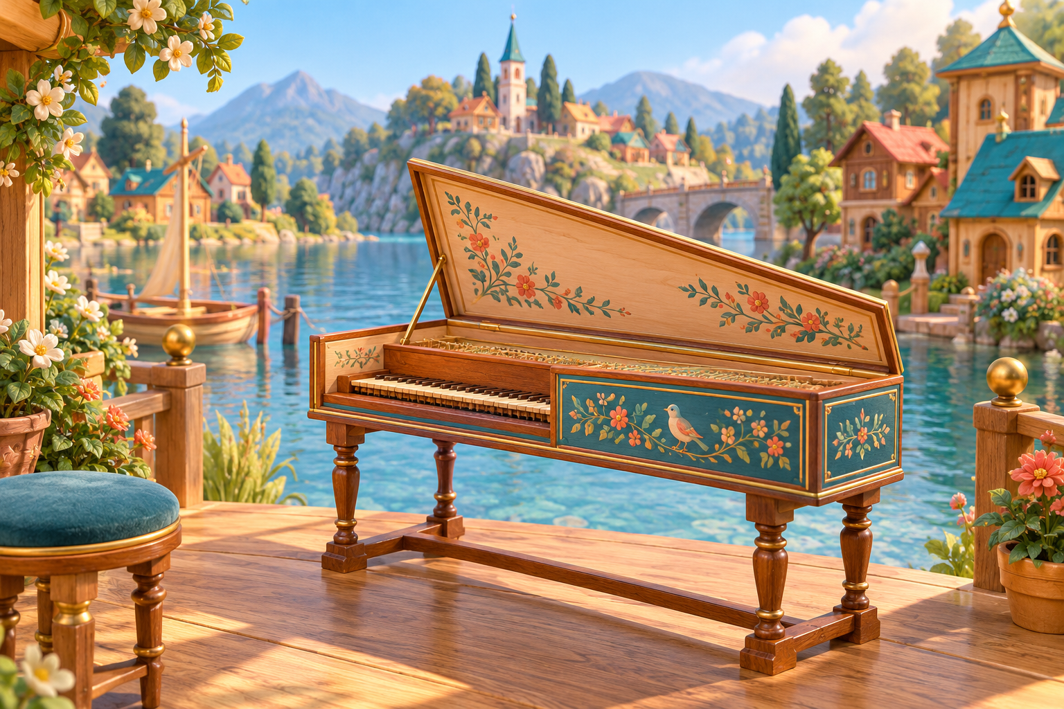 Illustration de Virginal pour Melodiwi, direction artistique du village-boîte à musique.