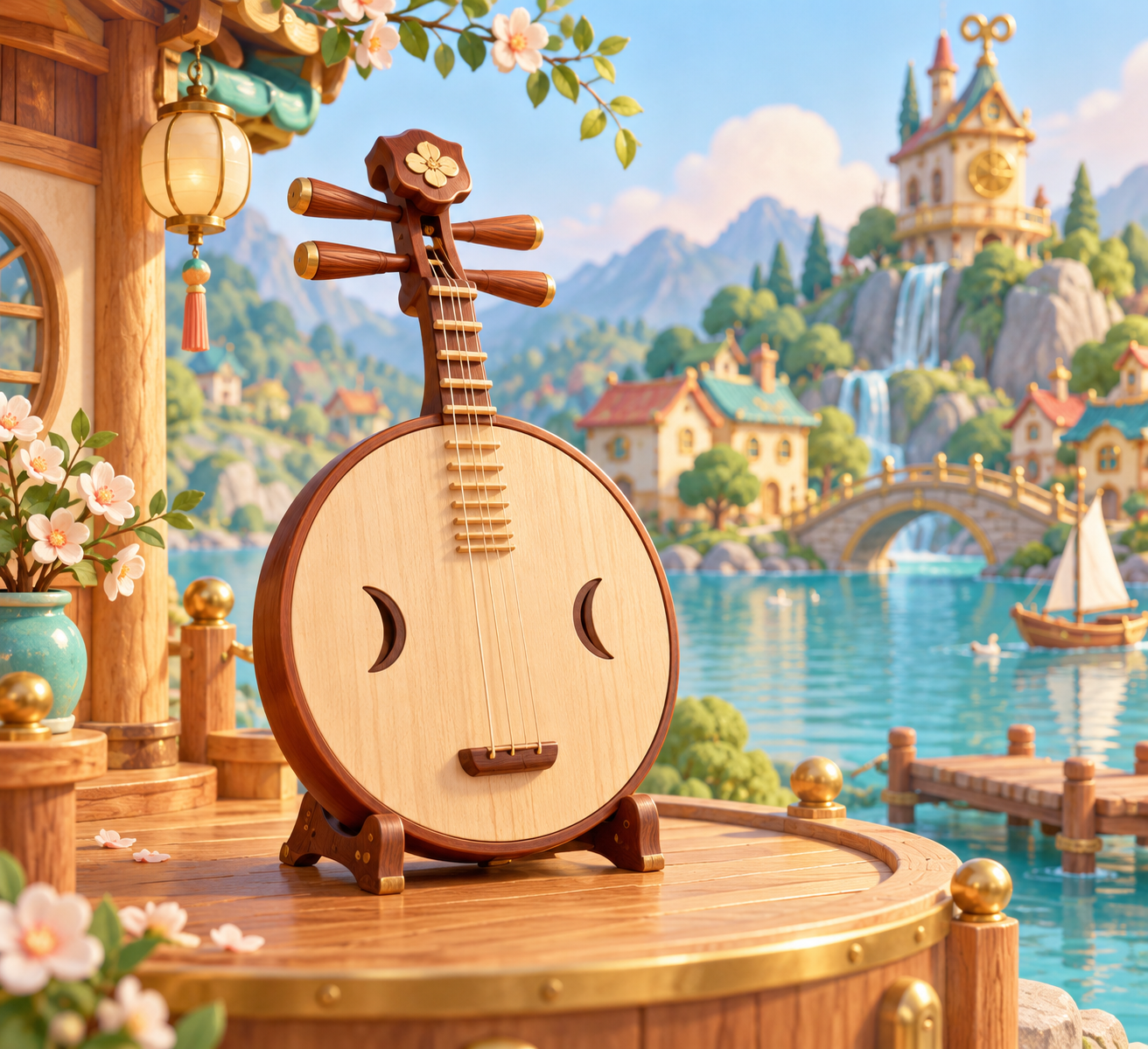 Illustration de Yueqin pour Melodiwi, direction artistique du village-boîte à musique.